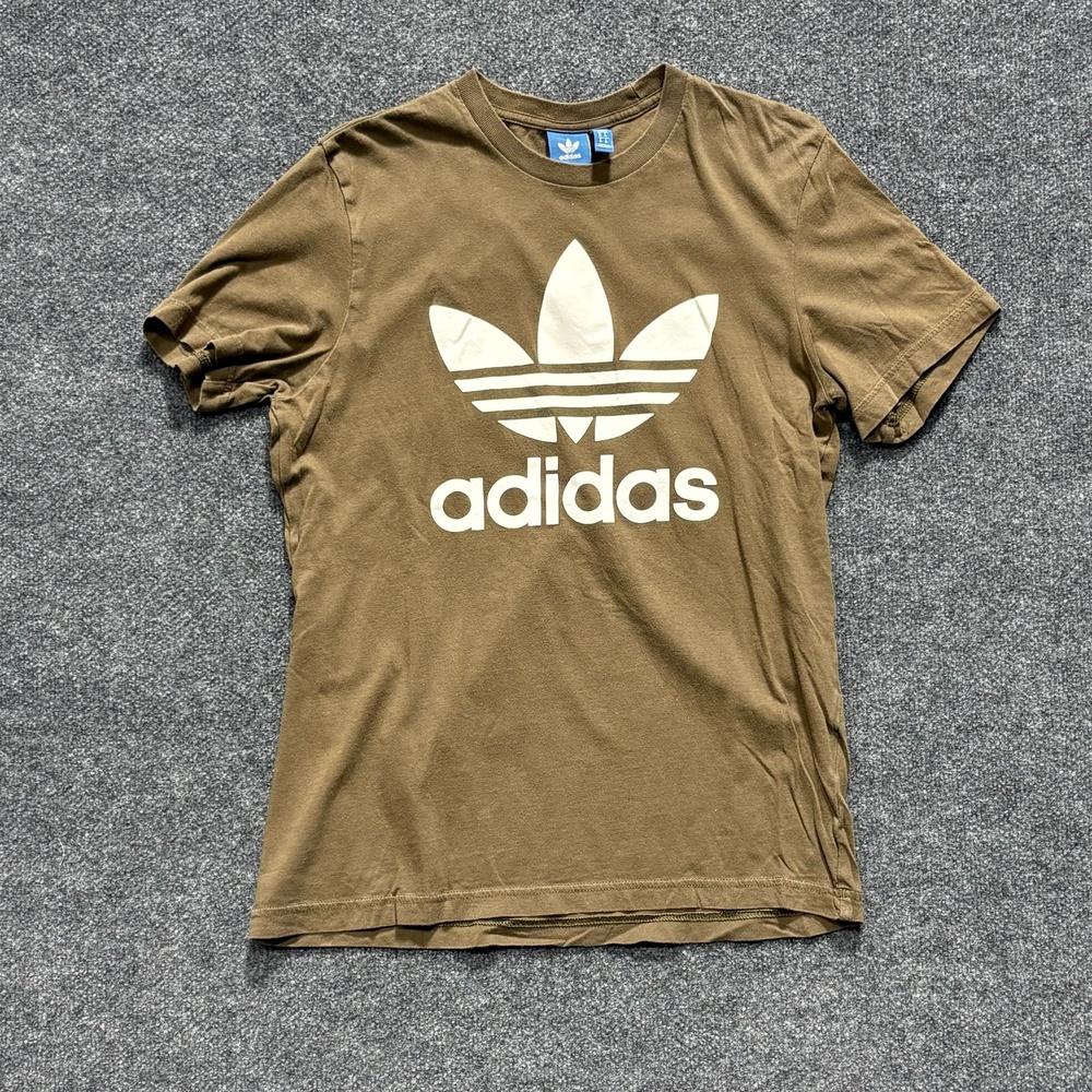 Adidas Shirt Mens M Brown Crewneck Trefoil Logo Graphic Tee Originals Jersey